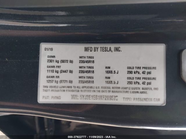 Photo 8 VIN: 5YJ3E1EB1KF209573 - TESLA MODEL 3 