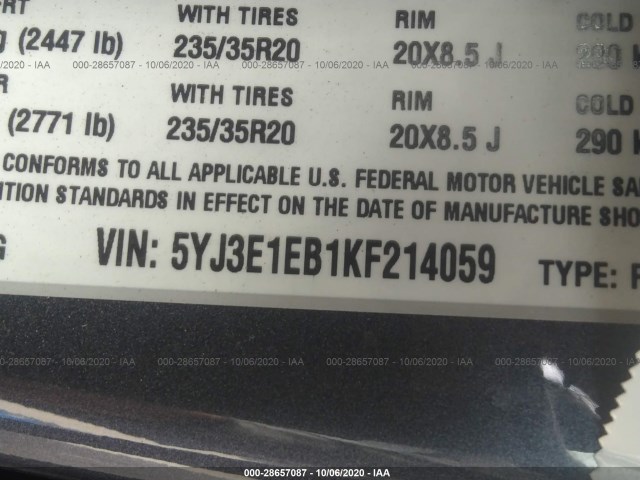 Photo 8 VIN: 5YJ3E1EB1KF214059 - TESLA MODEL 3 