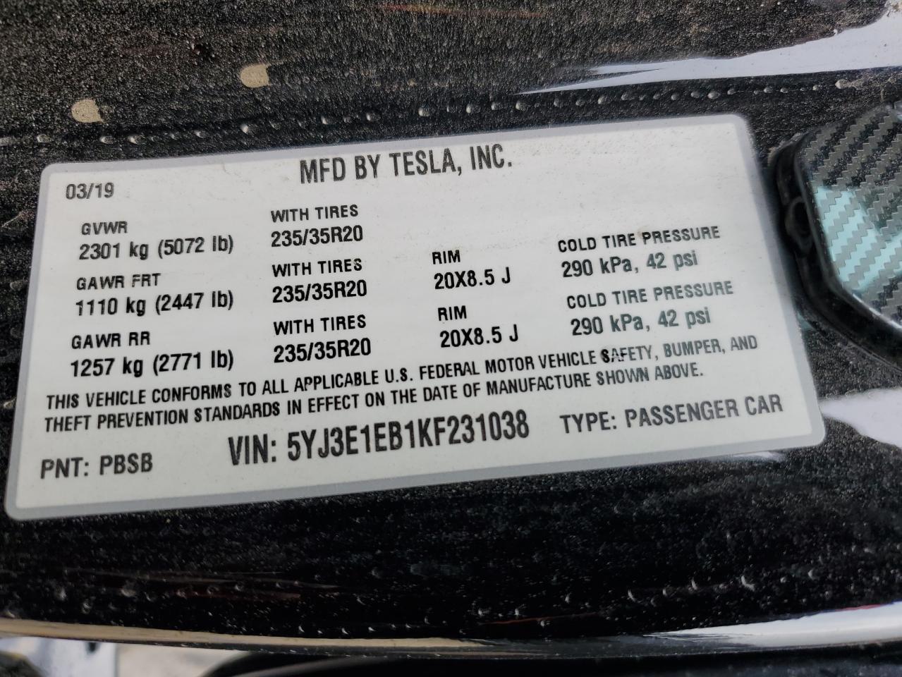 Photo 11 VIN: 5YJ3E1EB1KF231038 - TESLA MODEL 3 