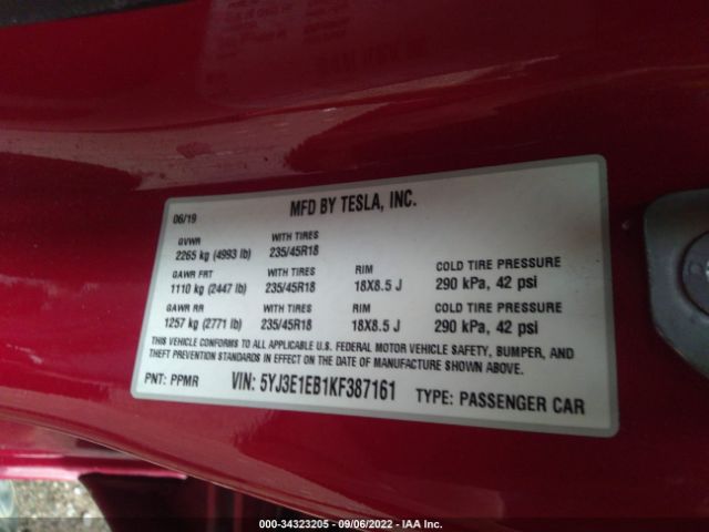 Photo 8 VIN: 5YJ3E1EB1KF387161 - TESLA MODEL 3 