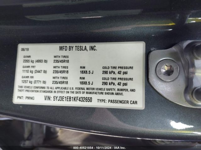Photo 8 VIN: 5YJ3E1EB1KF432650 - TESLA MODEL 3 