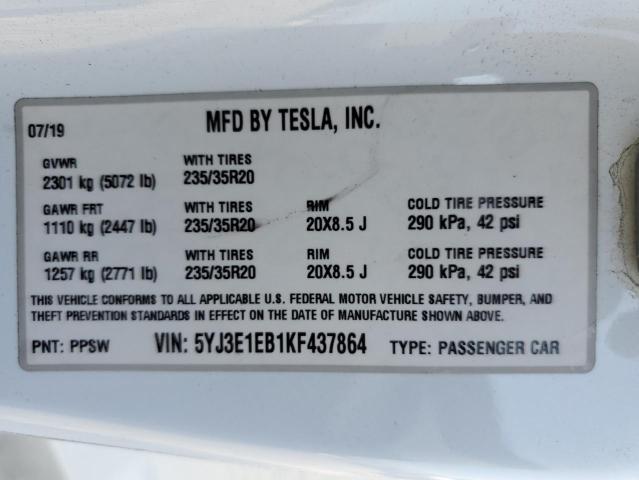 Photo 12 VIN: 5YJ3E1EB1KF437864 - TESLA MODEL 3 