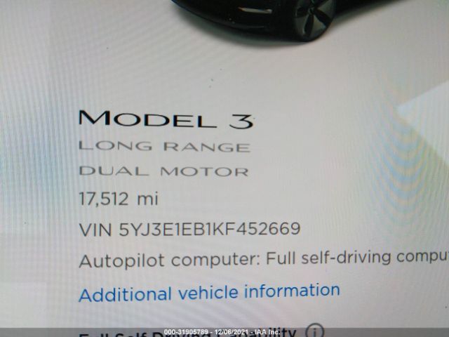 Photo 6 VIN: 5YJ3E1EB1KF452669 - TESLA MODEL 3 