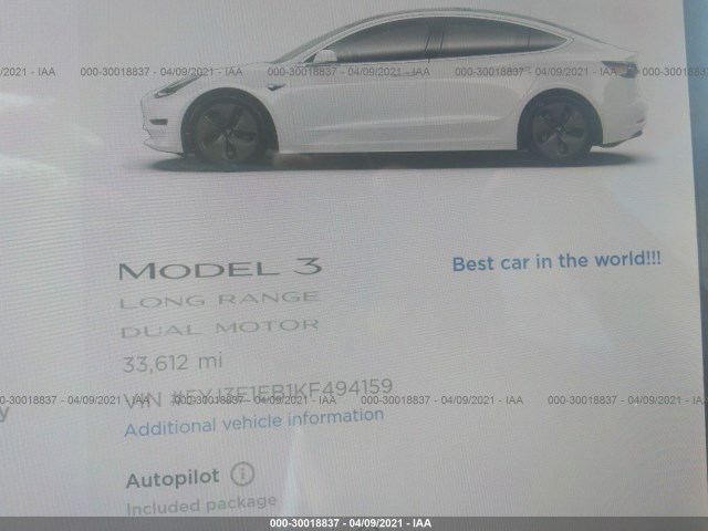 Photo 6 VIN: 5YJ3E1EB1KF494159 - TESLA MODEL 3 