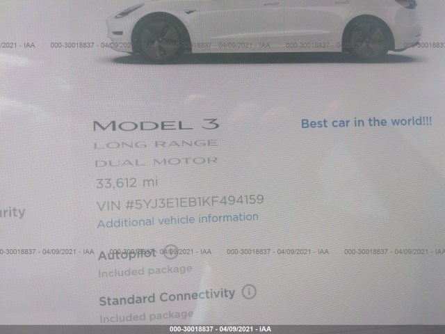 Photo 8 VIN: 5YJ3E1EB1KF494159 - TESLA MODEL 3 