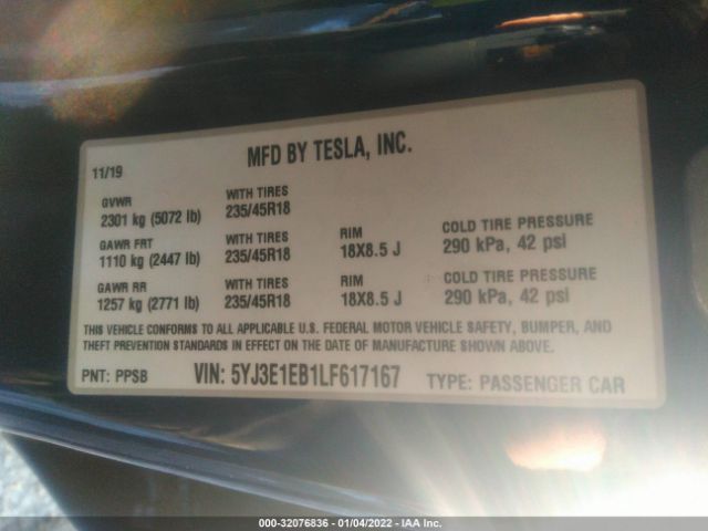 Photo 8 VIN: 5YJ3E1EB1LF617167 - TESLA MODEL 3 