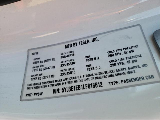 Photo 9 VIN: 5YJ3E1EB1LF618612 - TESLA MODEL 3 