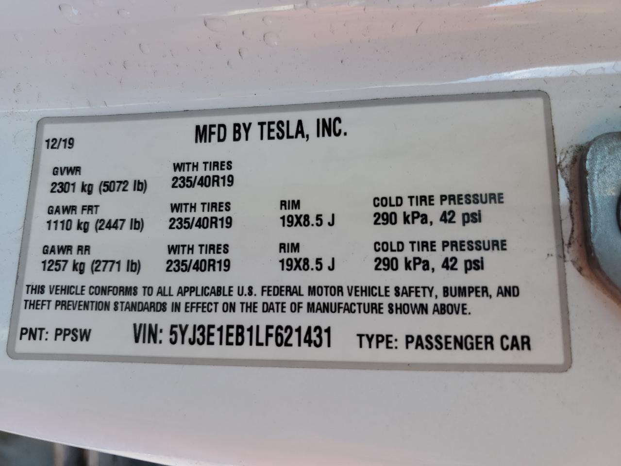 Photo 11 VIN: 5YJ3E1EB1LF621431 - TESLA MODEL 3 