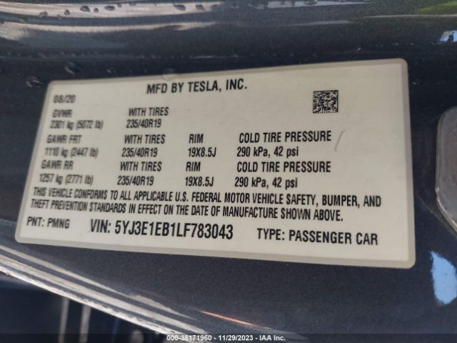 Photo 8 VIN: 5YJ3E1EB1LF783043 - TESLA MODEL 3 