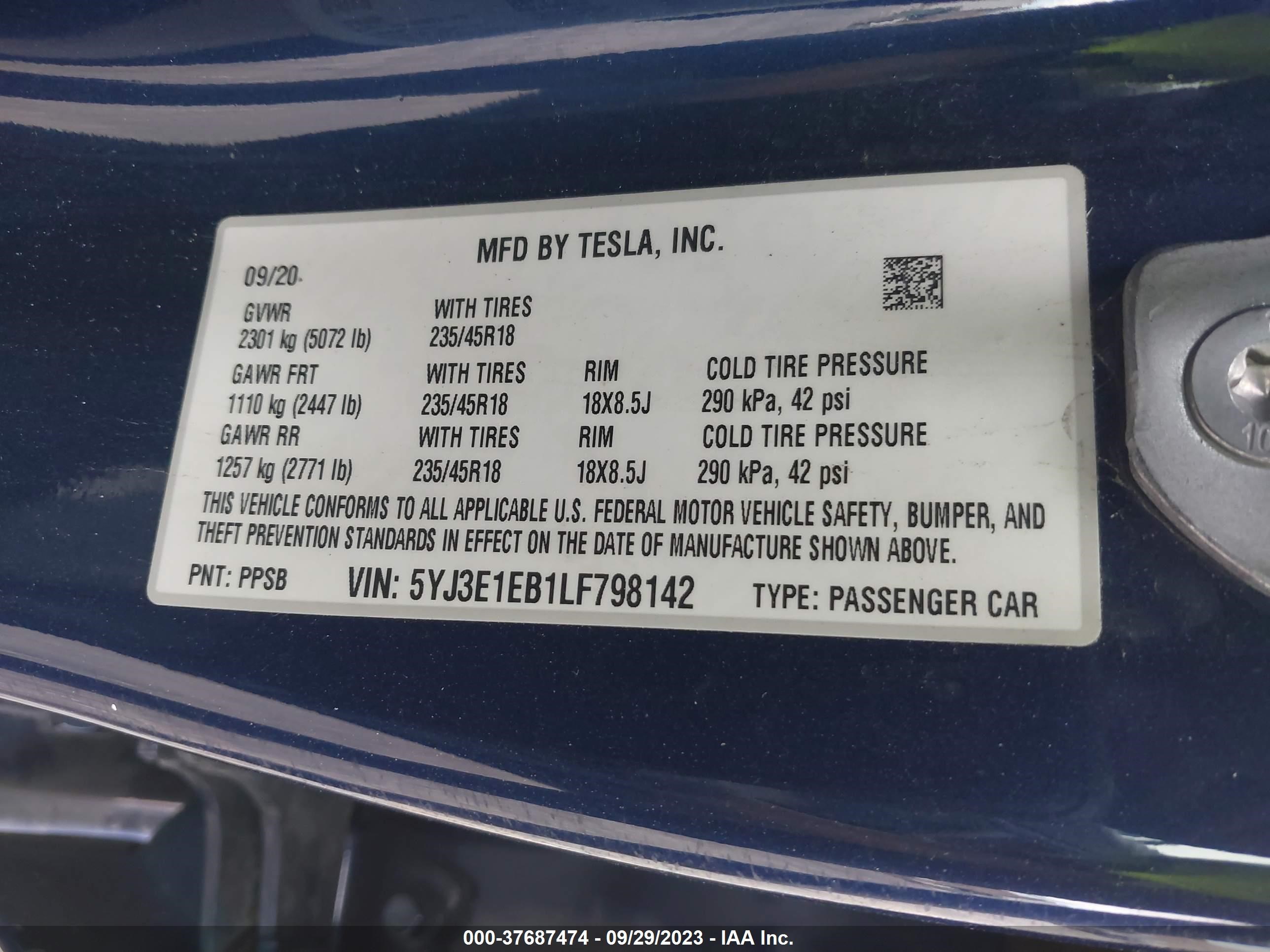 Photo 8 VIN: 5YJ3E1EB1LF798142 - TESLA MODEL 3 