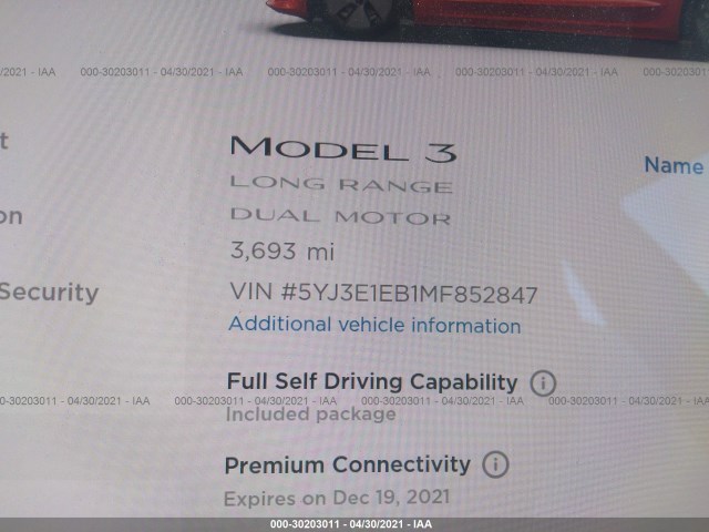 Photo 6 VIN: 5YJ3E1EB1MF852847 - TESLA MODEL 3 