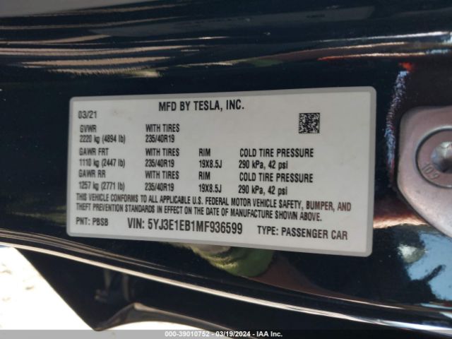 Photo 8 VIN: 5YJ3E1EB1MF936599 - TESLA MODEL 3 