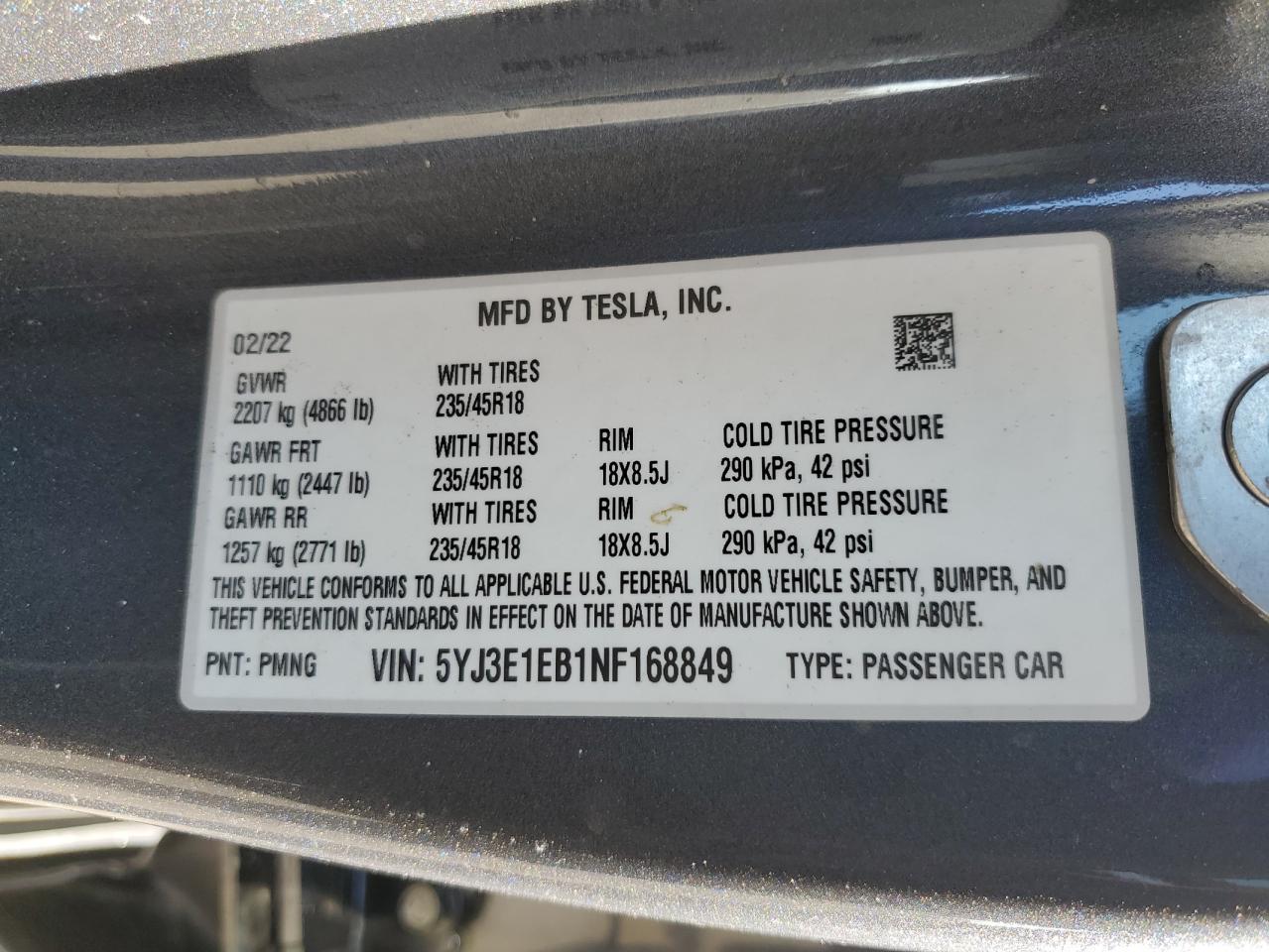 Photo 11 VIN: 5YJ3E1EB1NF168849 - TESLA MODEL 3 