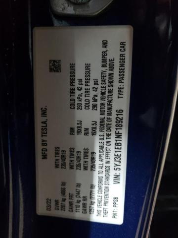 Photo 12 VIN: 5YJ3E1EB1NF189216 - TESLA MODEL 3 