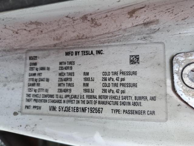 Photo 12 VIN: 5YJ3E1EB1NF192567 - TESLA MODEL 3 