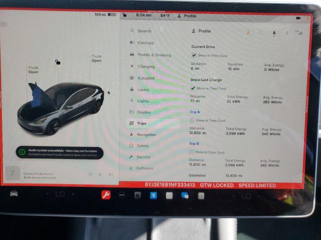 Photo 8 VIN: 5YJ3E1EB1NF333413 - TESLA MODEL 3 