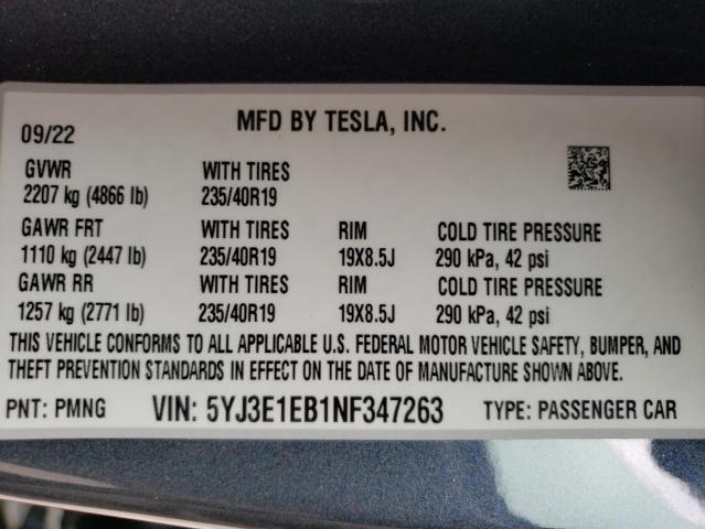 Photo 11 VIN: 5YJ3E1EB1NF347263 - TESLA MODEL 3 