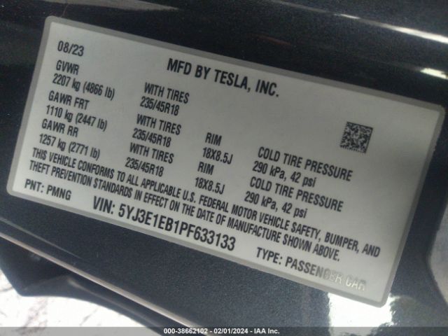 Photo 8 VIN: 5YJ3E1EB1PF633133 - TESLA MODEL 3 