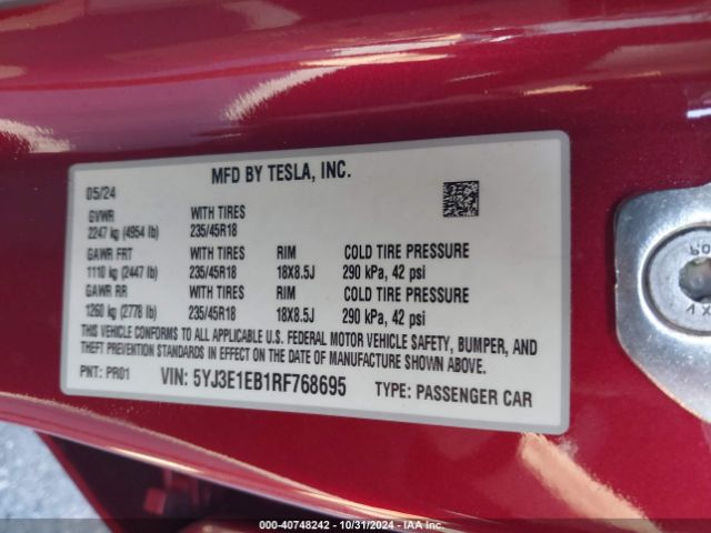 Photo 8 VIN: 5YJ3E1EB1RF768695 - TESLA MODEL 3 