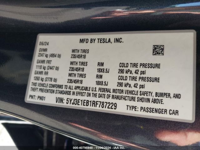 Photo 8 VIN: 5YJ3E1EB1RF787229 - TESLA MODEL 3 