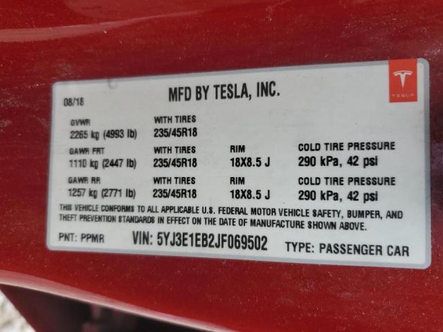 Photo 11 VIN: 5YJ3E1EB2JF069502 - TESLA MODEL 3 