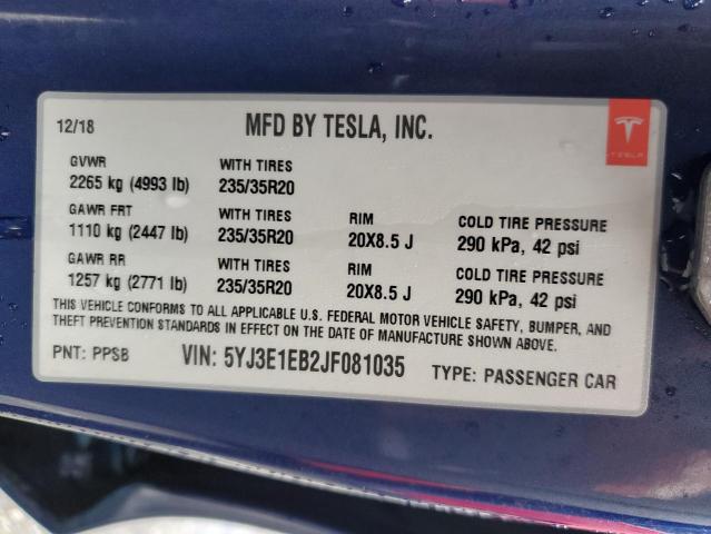 Photo 11 VIN: 5YJ3E1EB2JF081035 - TESLA MODEL 3 