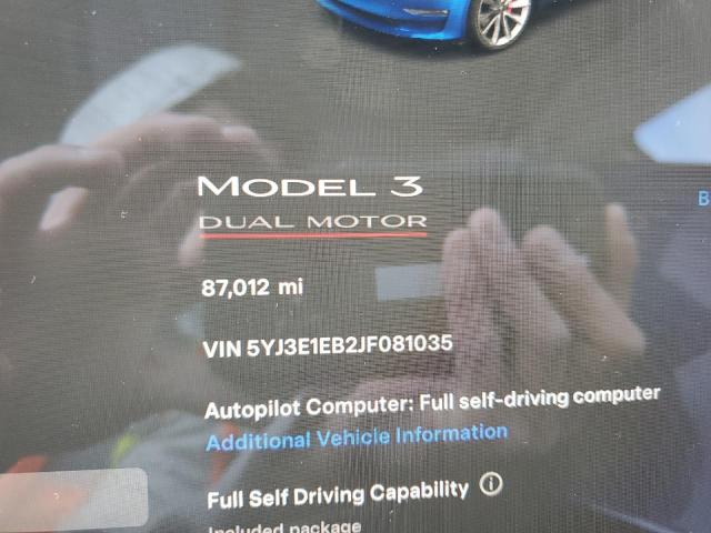 Photo 8 VIN: 5YJ3E1EB2JF081035 - TESLA MODEL 3 