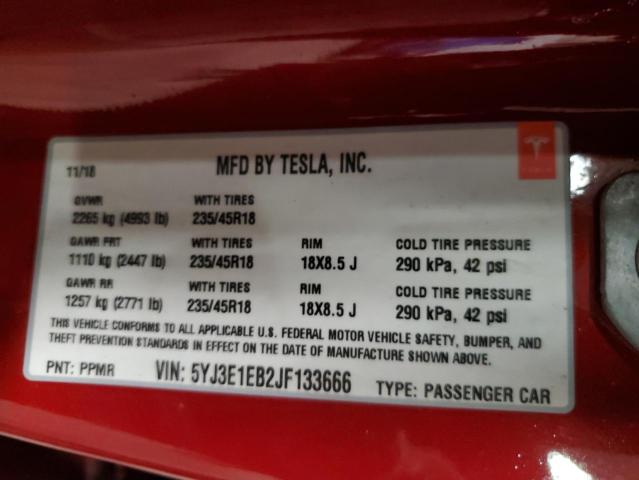 Photo 12 VIN: 5YJ3E1EB2JF133666 - TESLA MODEL 3 