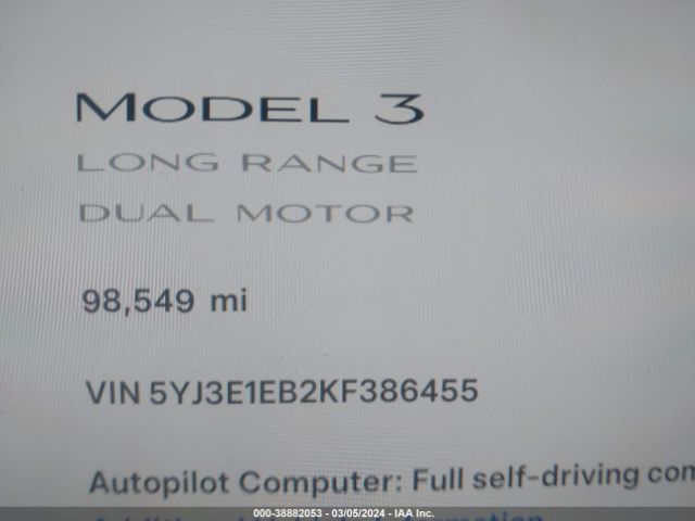 Photo 6 VIN: 5YJ3E1EB2KF386455 - TESLA MODEL 3 