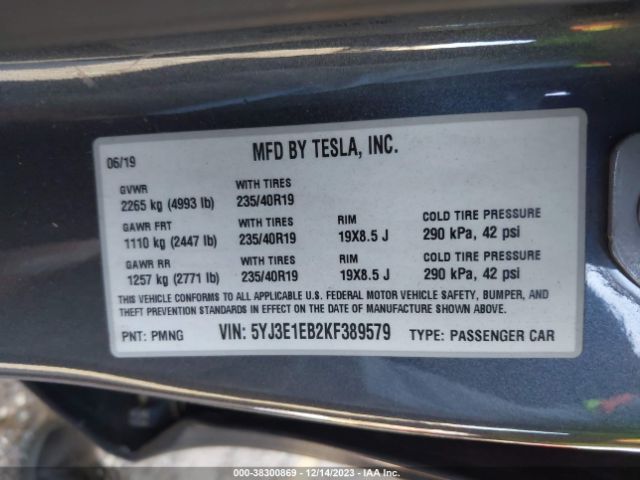 Photo 8 VIN: 5YJ3E1EB2KF389579 - TESLA MODEL 3 