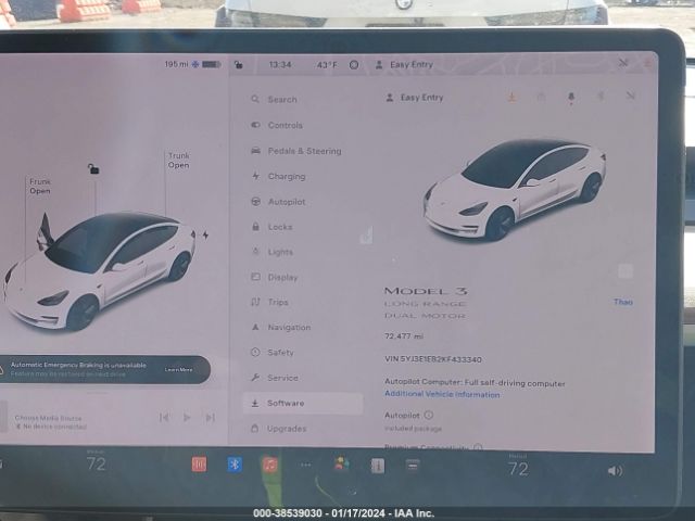 Photo 6 VIN: 5YJ3E1EB2KF433340 - TESLA MODEL 3 