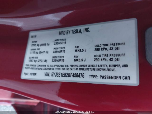 Photo 8 VIN: 5YJ3E1EB2KF450476 - TESLA MODEL 3 