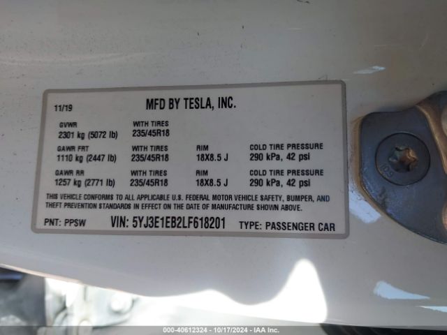 Photo 8 VIN: 5YJ3E1EB2LF618201 - TESLA MODEL 3 