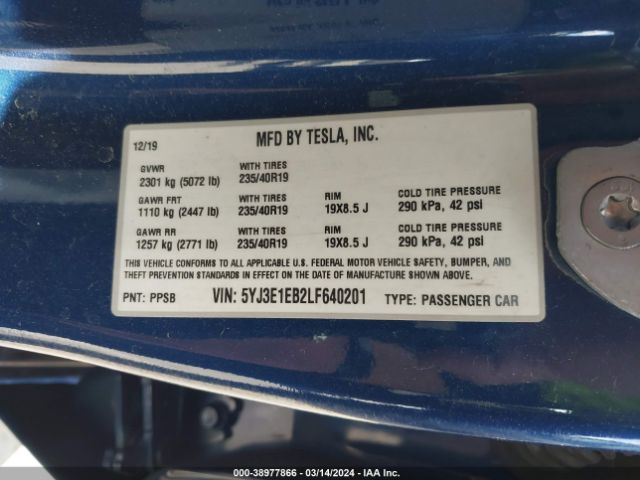 Photo 8 VIN: 5YJ3E1EB2LF640201 - TESLA MODEL 3 