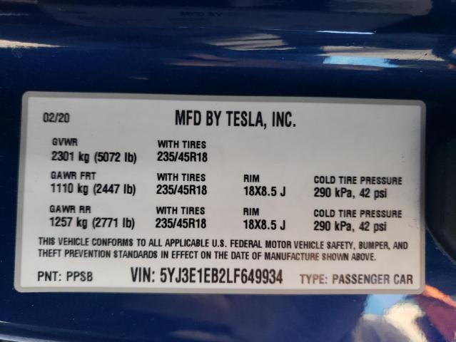 Photo 11 VIN: 5YJ3E1EB2LF649934 - TESLA MODEL 3 