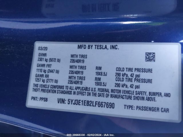 Photo 8 VIN: 5YJ3E1EB2LF667690 - TESLA MODEL 3 