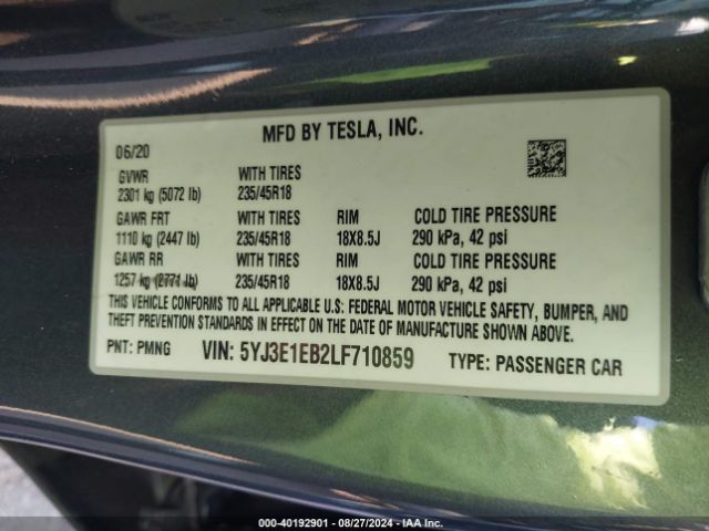 Photo 8 VIN: 5YJ3E1EB2LF710859 - TESLA MODEL 3 