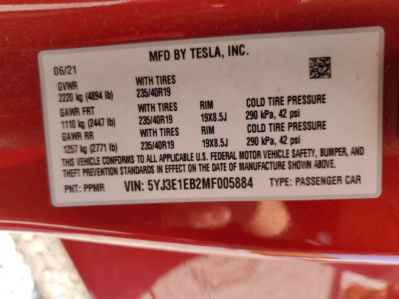 Photo 11 VIN: 5YJ3E1EB2MF005884 - TESLA MODEL 3 