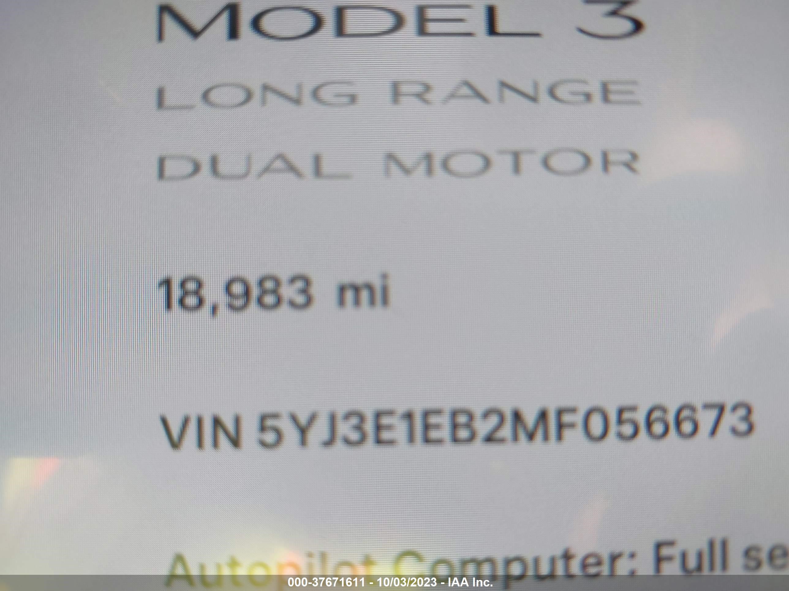 Photo 6 VIN: 5YJ3E1EB2MF056673 - TESLA MODEL 3 