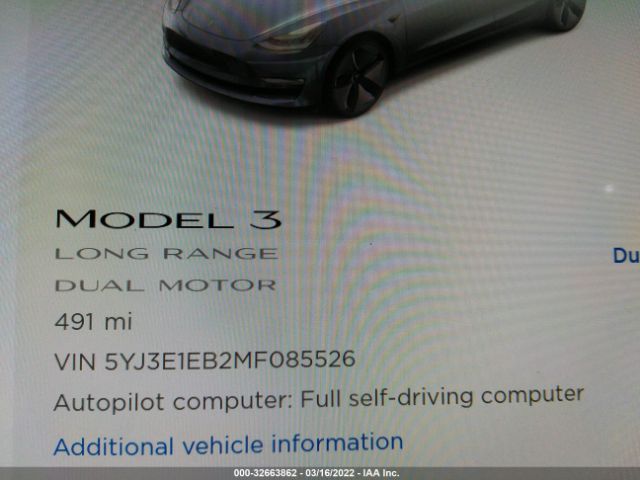 Photo 6 VIN: 5YJ3E1EB2MF085526 - TESLA MODEL 3 