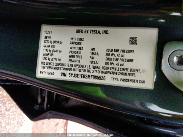 Photo 8 VIN: 5YJ3E1EB2MF085526 - TESLA MODEL 3 