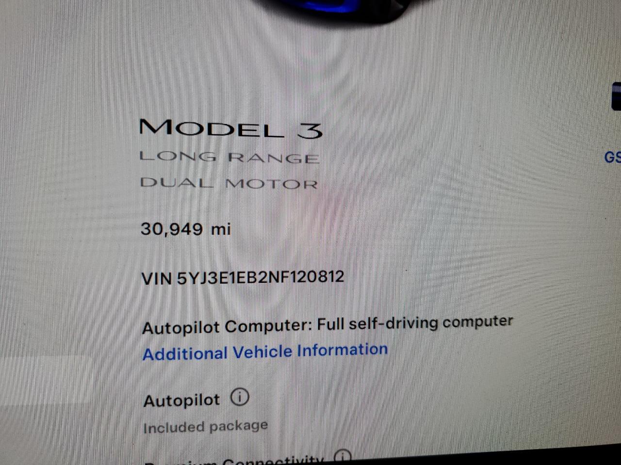 Photo 8 VIN: 5YJ3E1EB2NF120812 - TESLA MODEL 3 