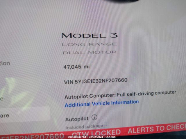 Photo 6 VIN: 5YJ3E1EB2NF207660 - TESLA MODEL 3 