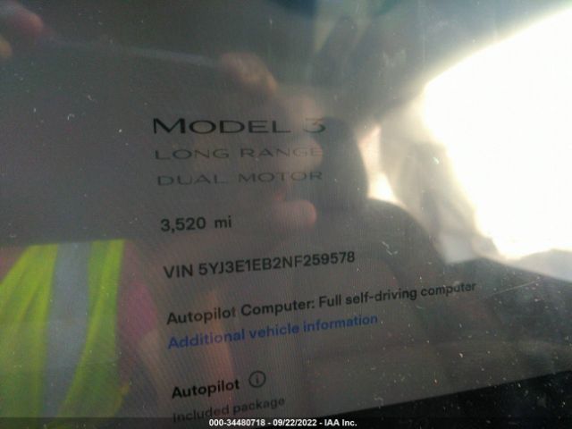 Photo 6 VIN: 5YJ3E1EB2NF259578 - TESLA MODEL 3 