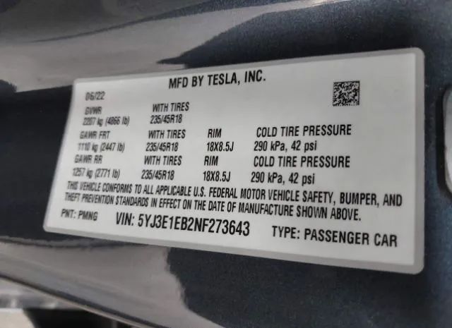 Photo 8 VIN: 5YJ3E1EB2NF273643 - TESLA MODEL 3 