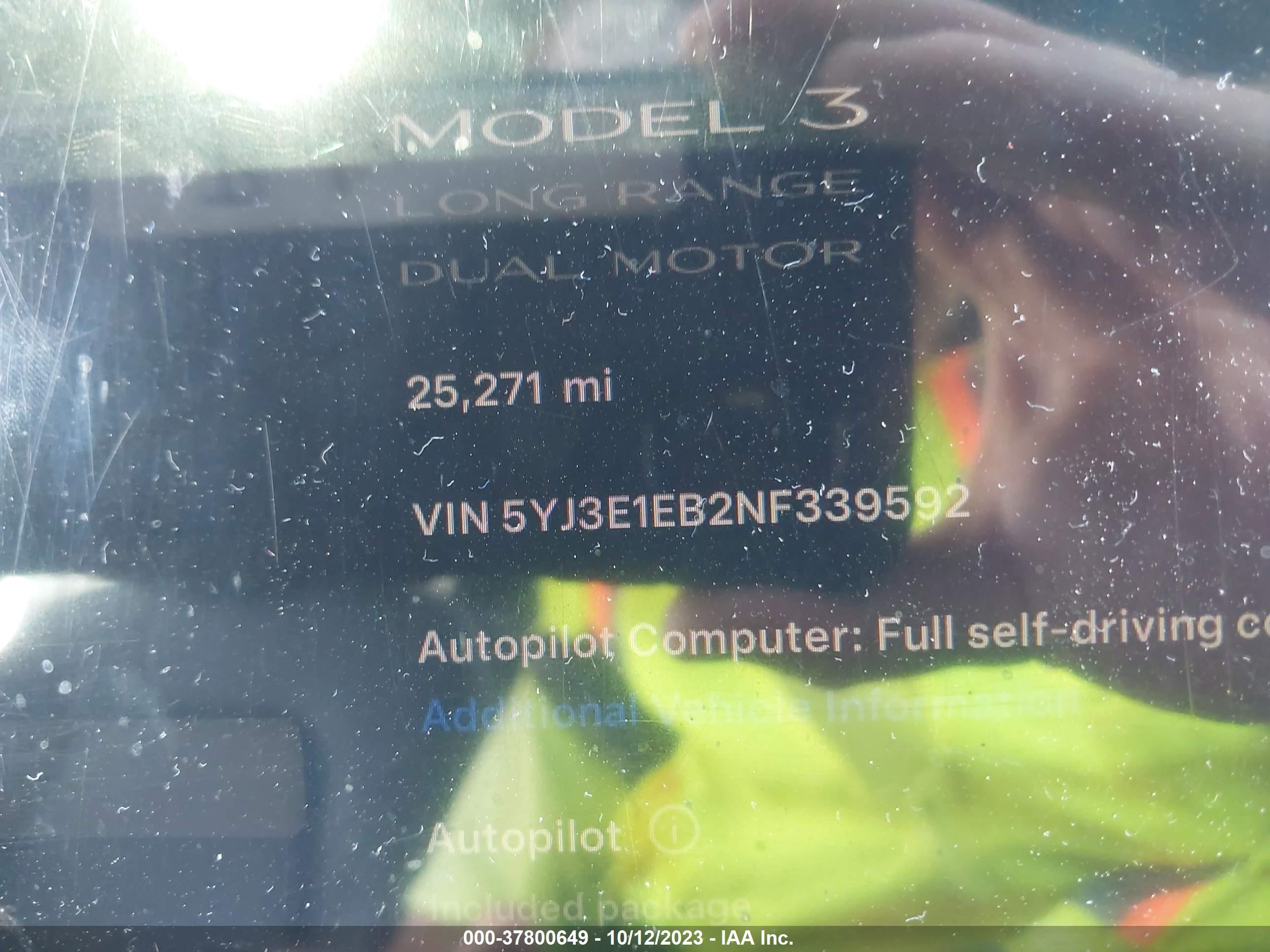 Photo 6 VIN: 5YJ3E1EB2NF339592 - TESLA MODEL 3 