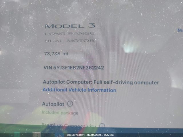 Photo 6 VIN: 5YJ3E1EB2NF362242 - TESLA MODEL 3 