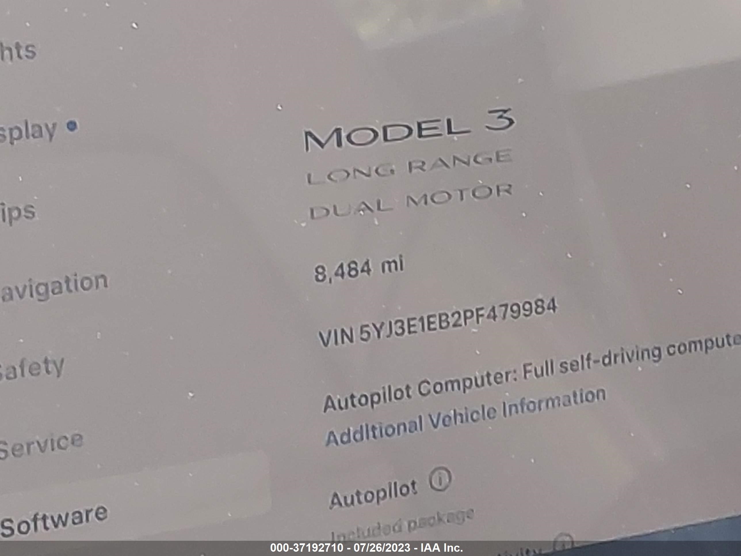 Photo 6 VIN: 5YJ3E1EB2PF479984 - TESLA MODEL 3 