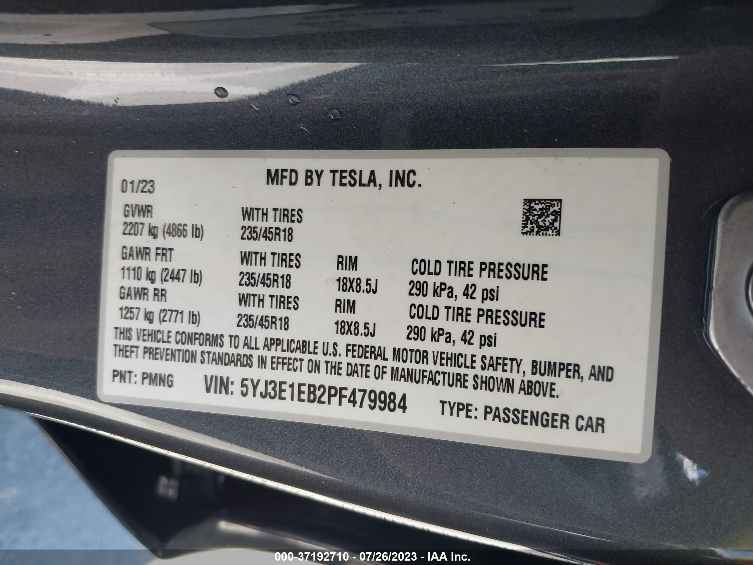 Photo 8 VIN: 5YJ3E1EB2PF479984 - TESLA MODEL 3 