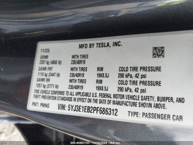 Photo 8 VIN: 5YJ3E1EB2PF686312 - TESLA MODEL 3 